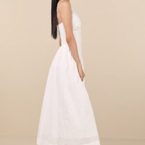 Zahrah White Eyelet Embroidered Button-Front Midi Dress